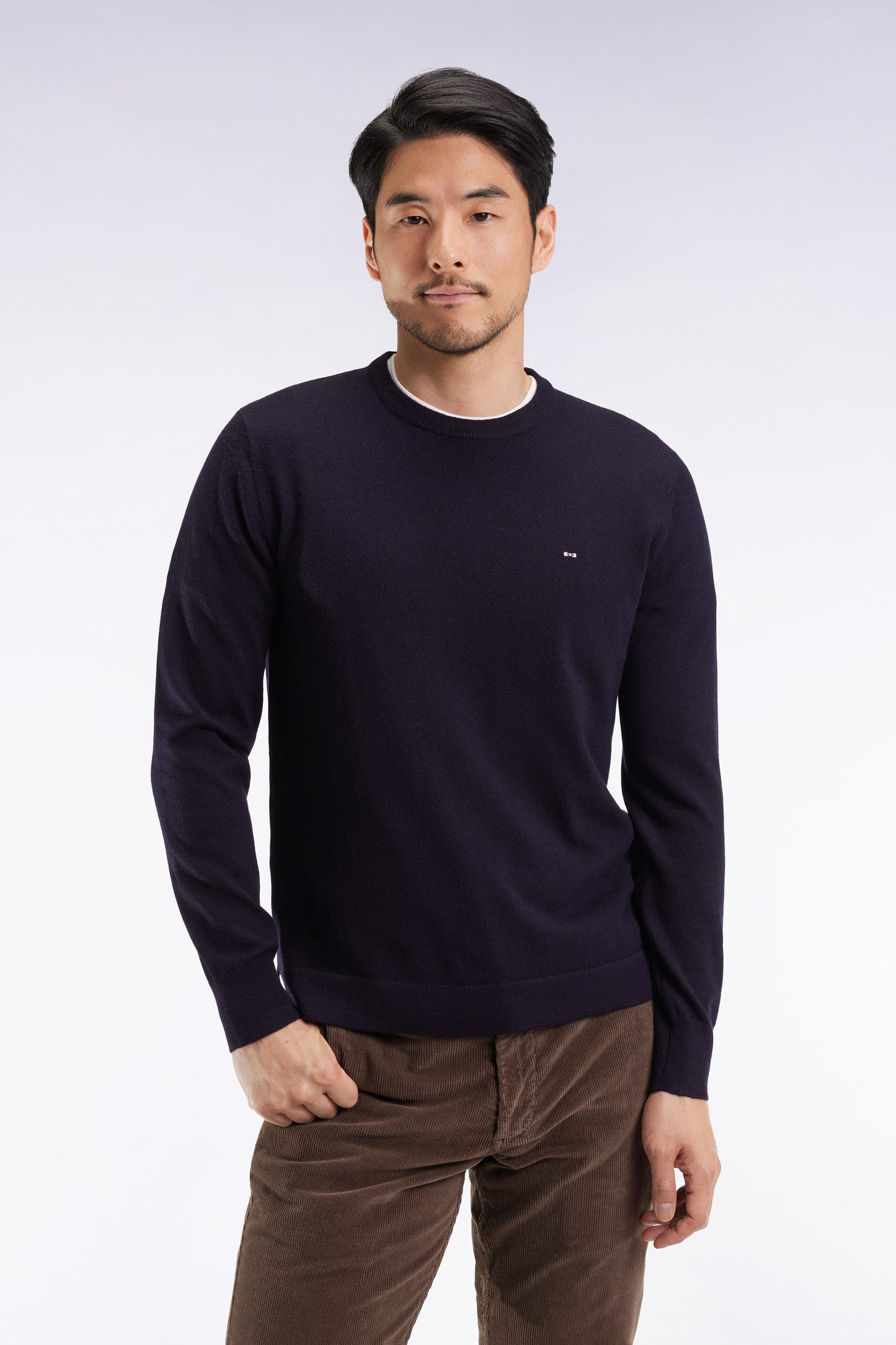 Pull col rond en laine mérinos marine