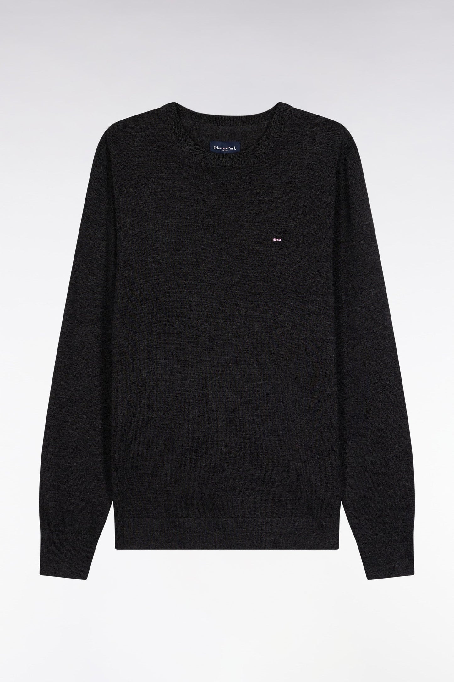 Pull col rond en laine mérinos gris foncé