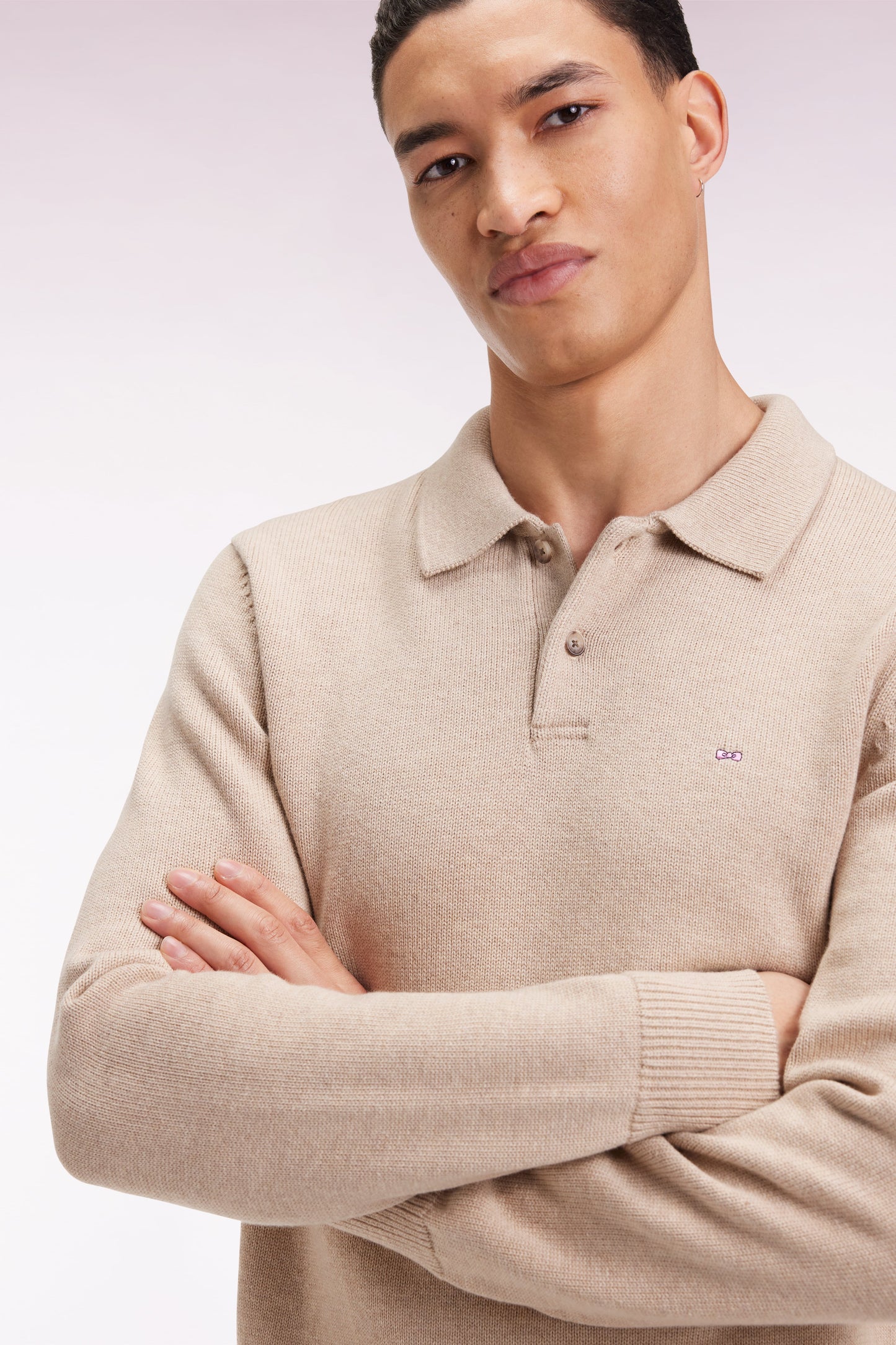 Pull col maillot épais en laine et coton beige
