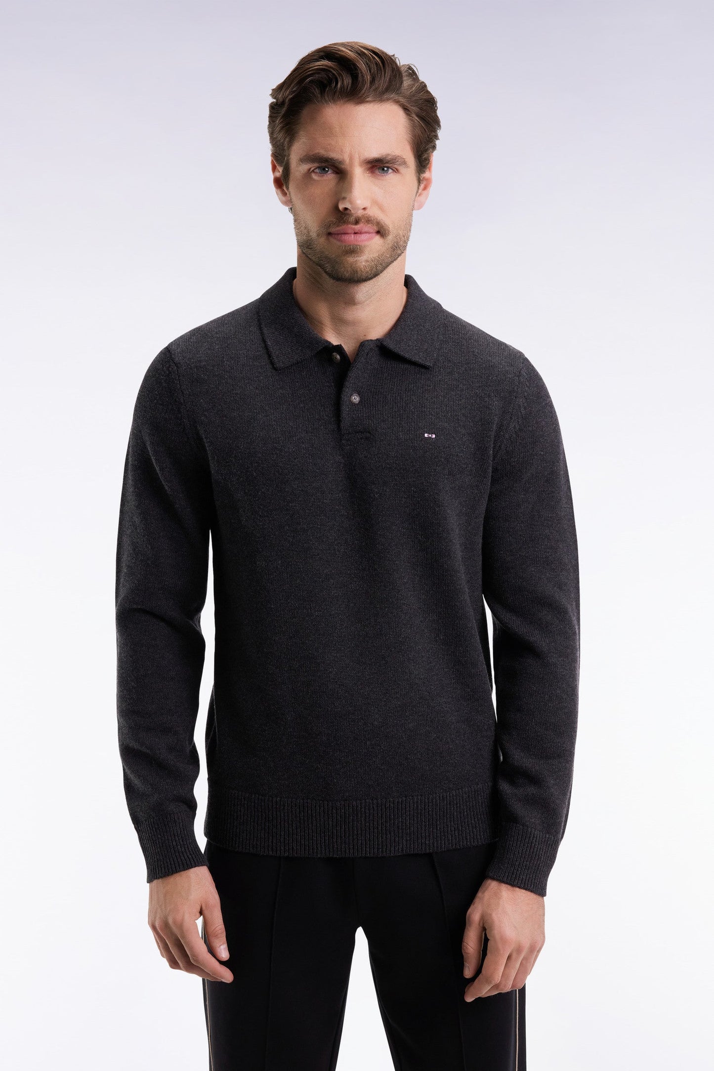 Pull col maillot épais en laine et coton gris
