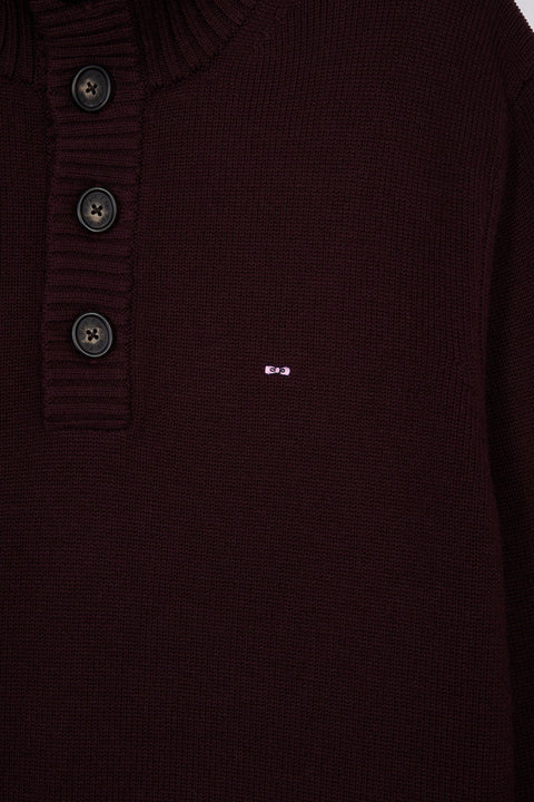 Pull col montant épais en laine et coton bordeaux - Image 2