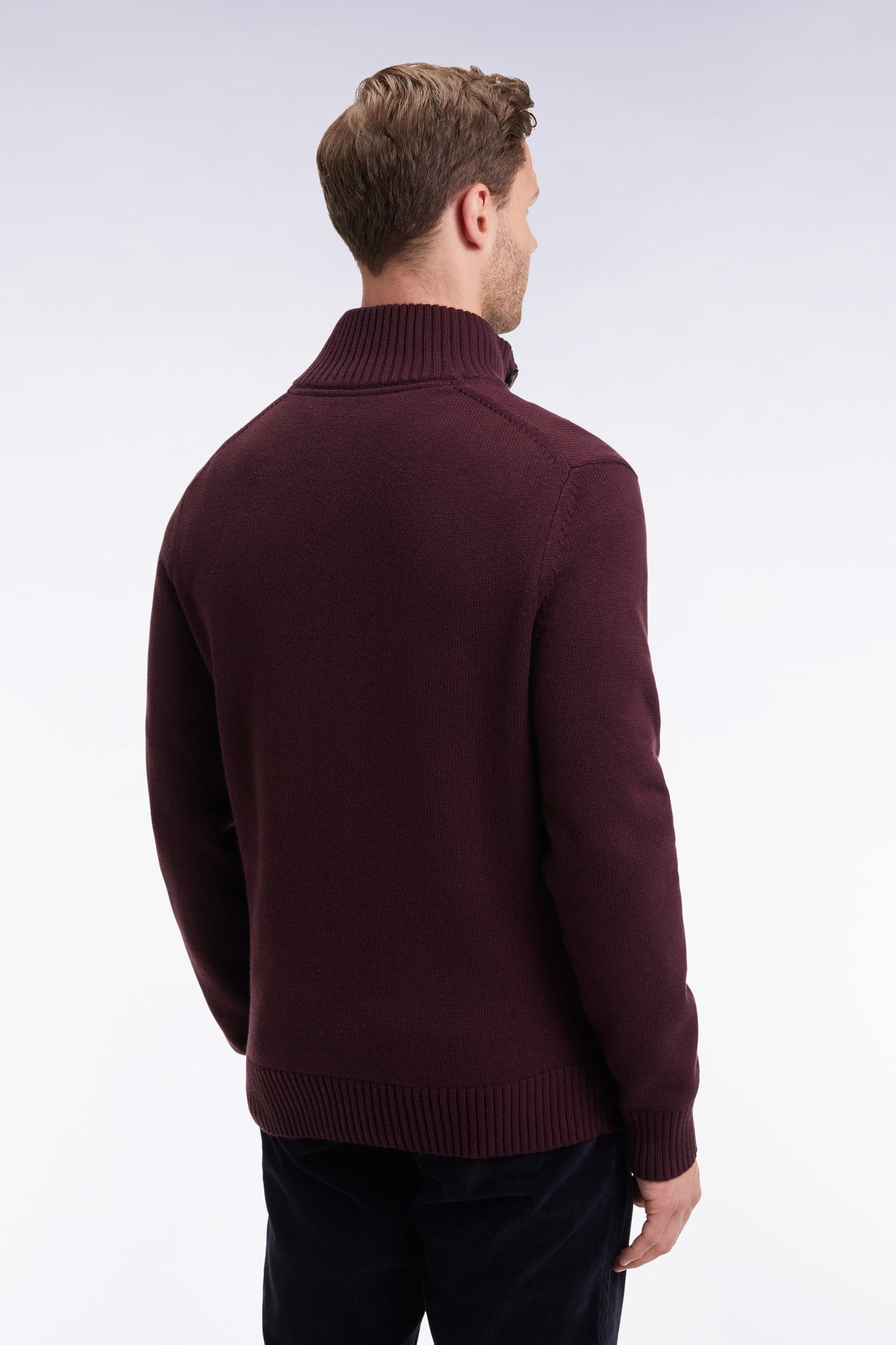 Pull col montant épais en laine et coton bordeaux