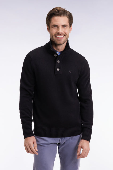 Pull col montant épais en laine et coton noir - Image 1