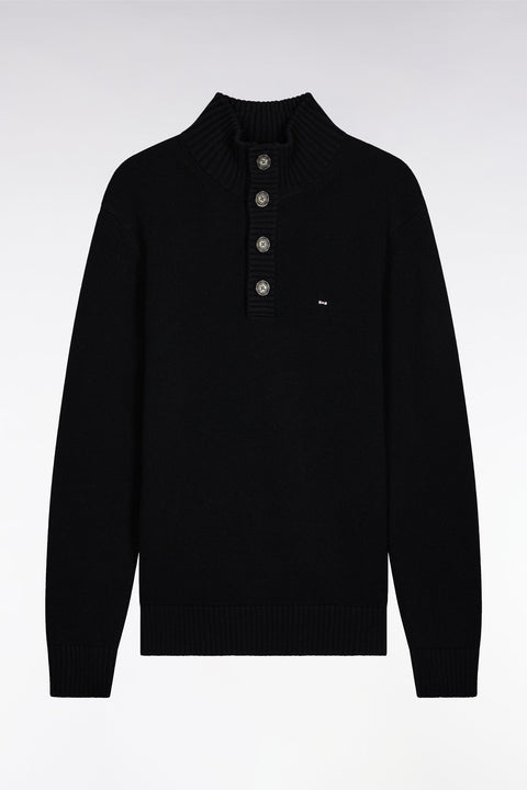 Pull col montant épais en laine et coton noir - Image 2
