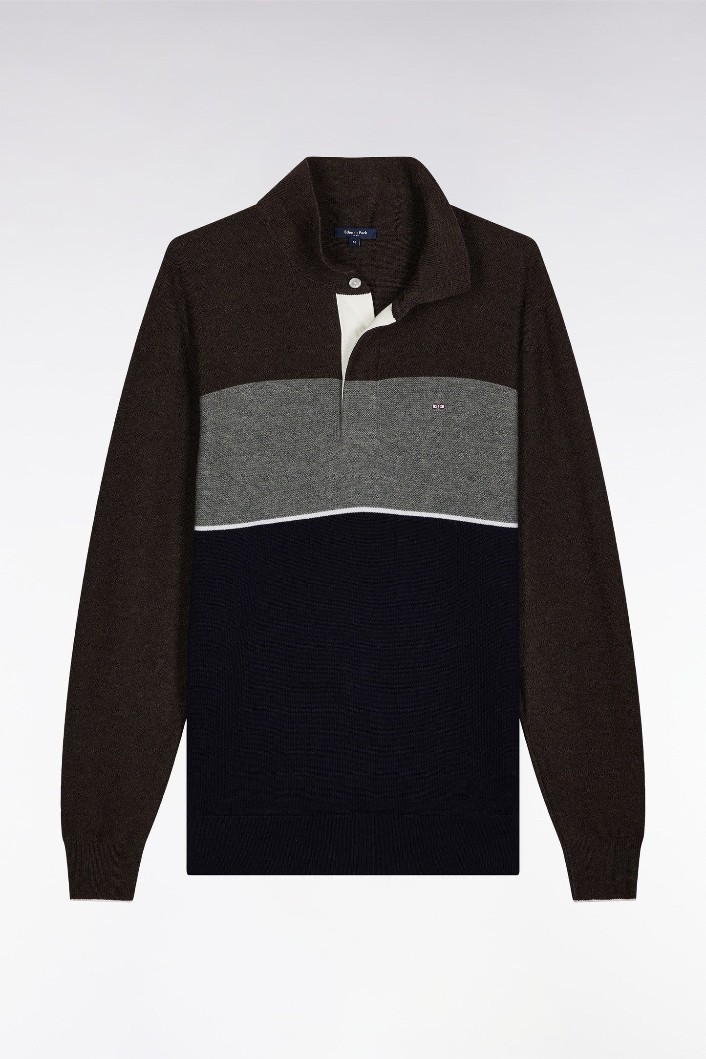 Pull col maillot en laine et coton marine marron et gris