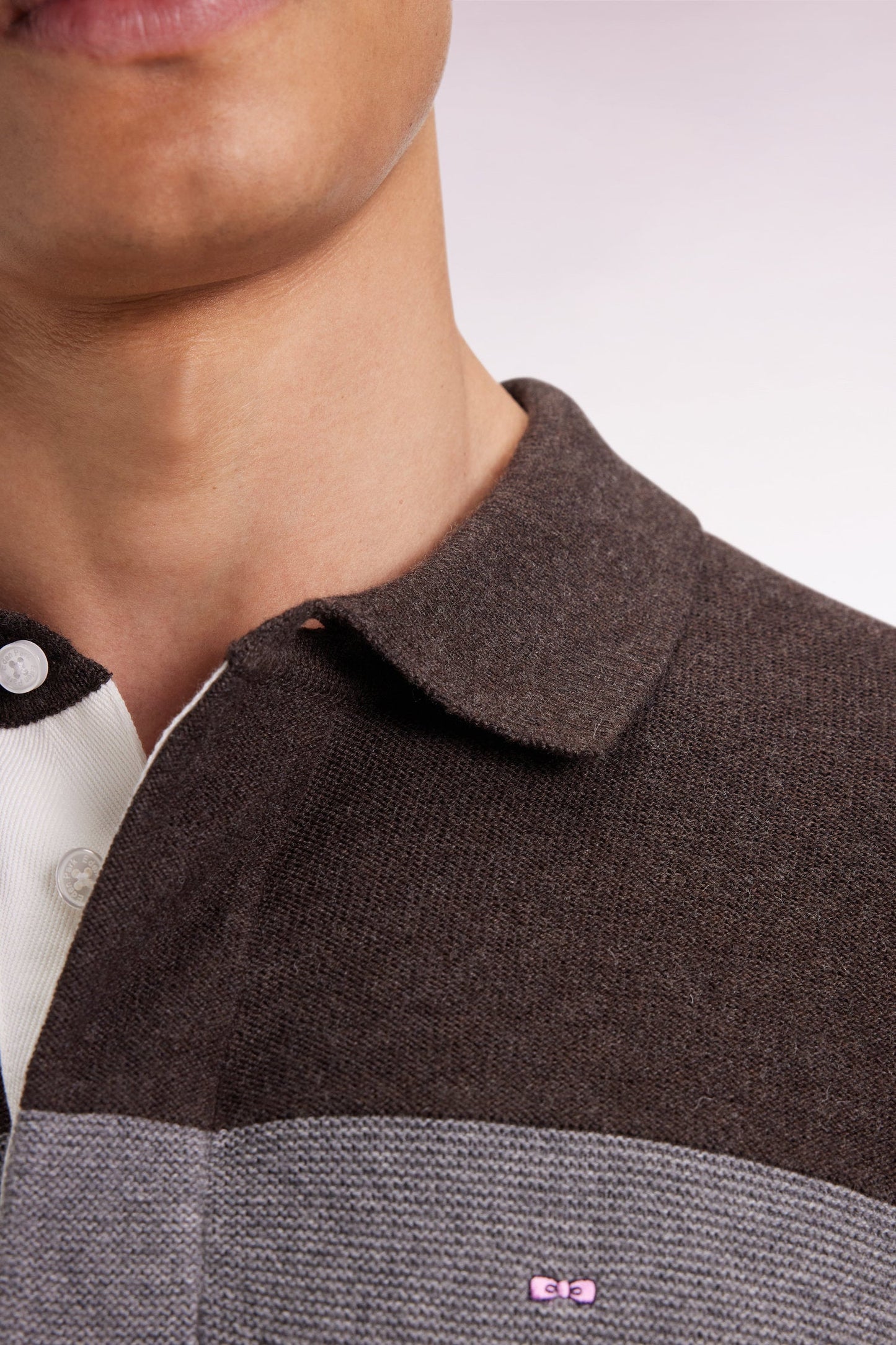 Pull col maillot en laine et coton marine marron et gris