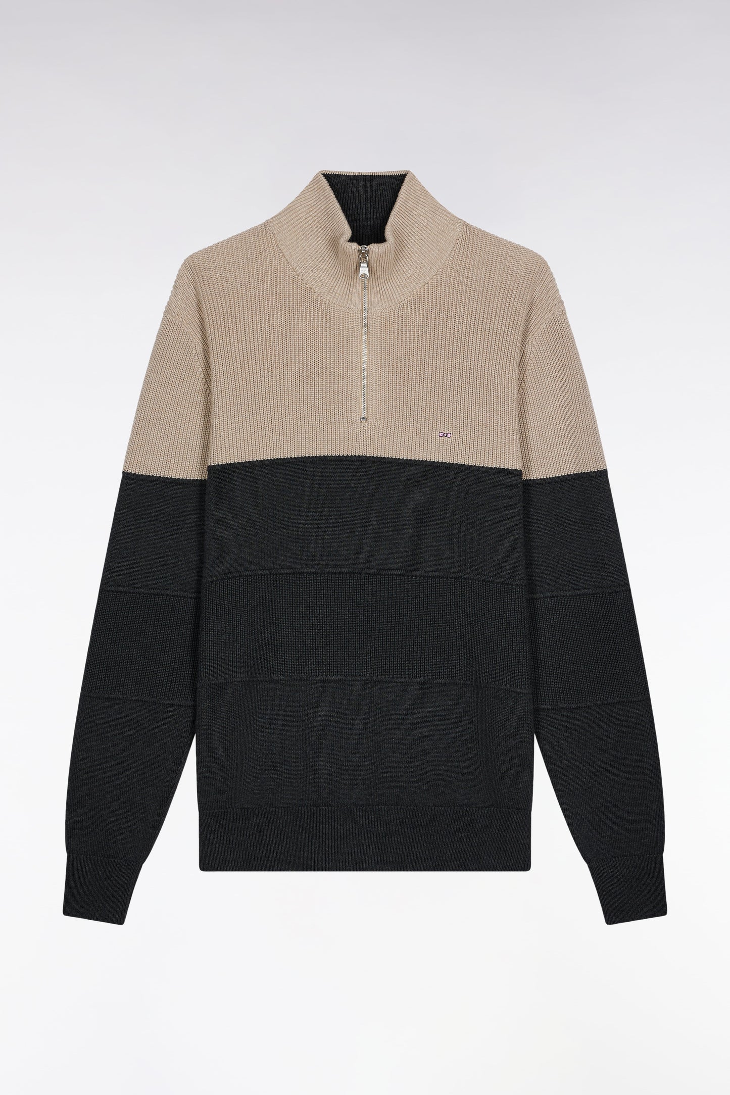 Pull col camionneur en coton gris à effet de rayure