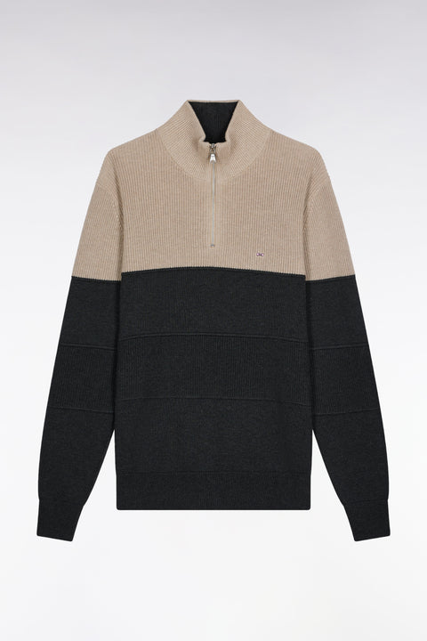 Pull col camionneur en coton gris à effet de rayure - Image 2