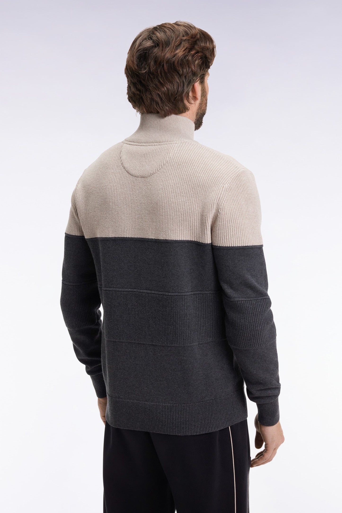 Pull col camionneur en coton gris à effet de rayure