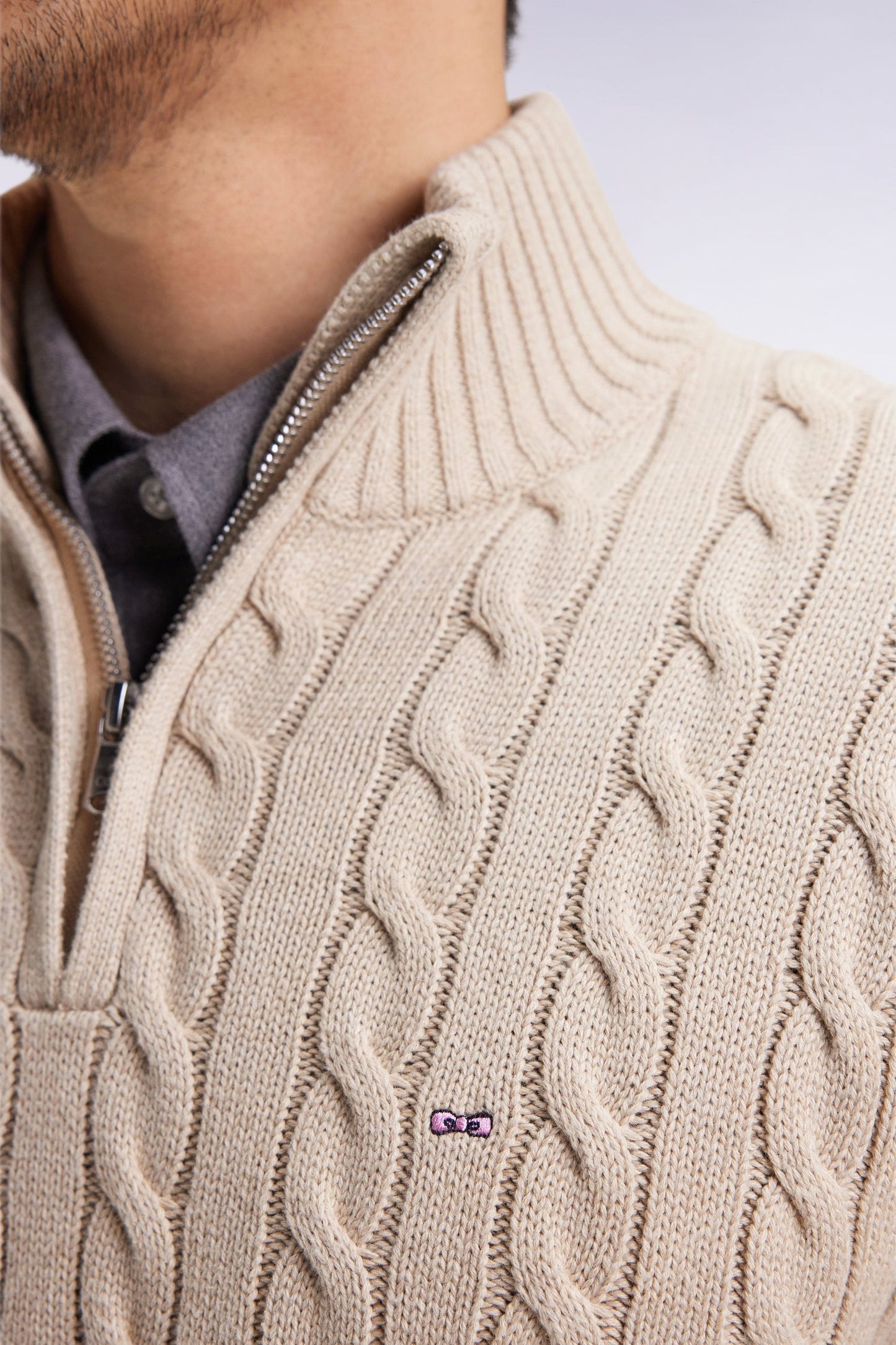Pull col camionneur en coton torsadé beige