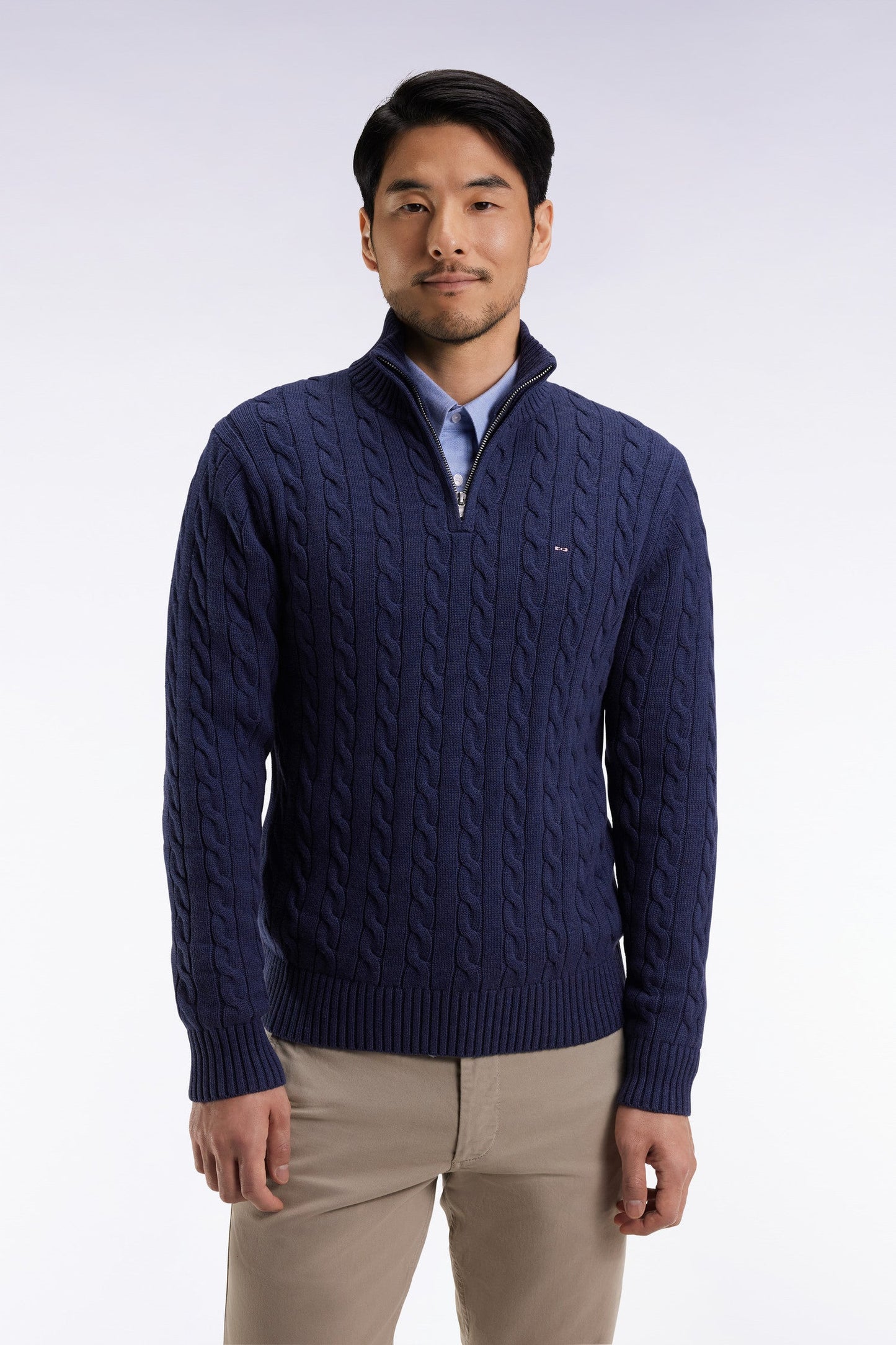 Pull col camionneur en coton torsadé marine