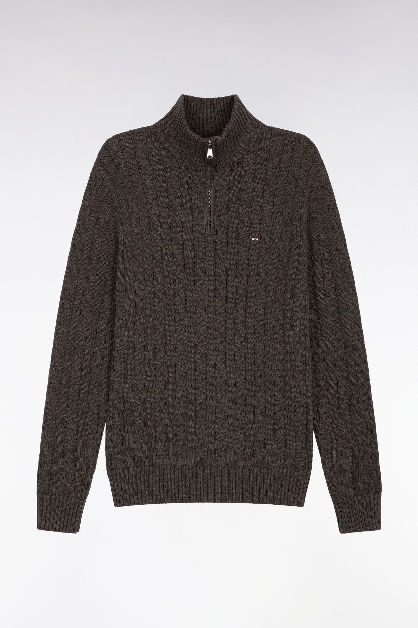 Pull col camionneur en coton torsadé marron