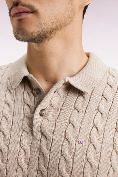Pull col maillot en coton torsadé beige - Image 3
