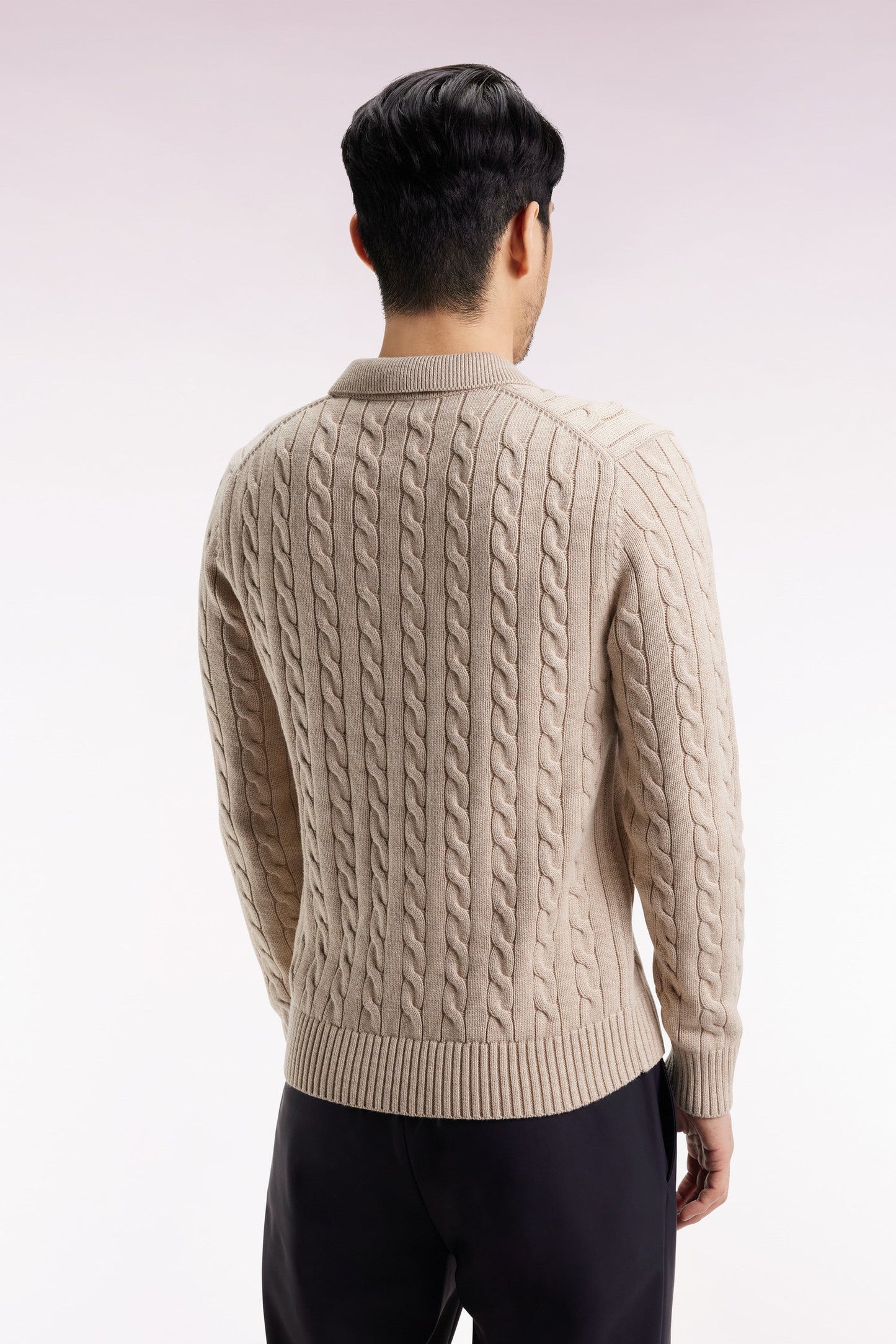 Pull col maillot en coton torsadé beige