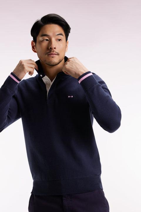Pull col maillot en coton marine broderie 10 - Image 3