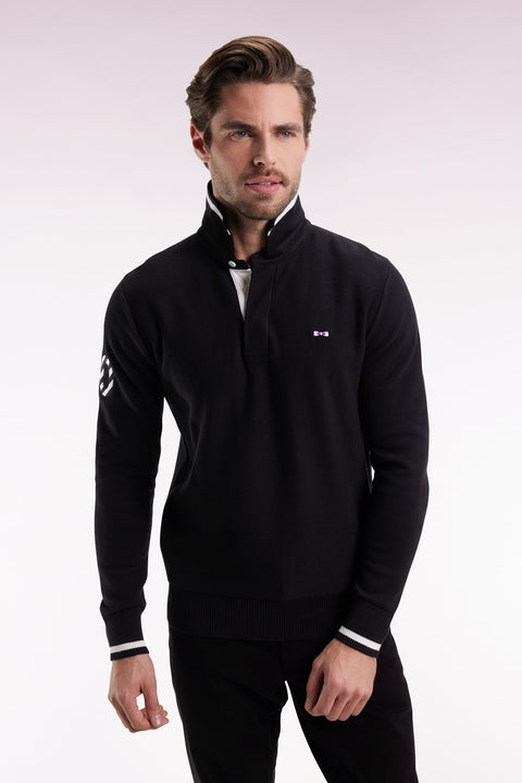 Pull col maillot en coton noir broderie 10 - Image 1