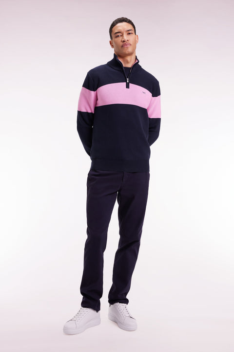 Pull col camionneur en coton marine broderie dos - Image 3