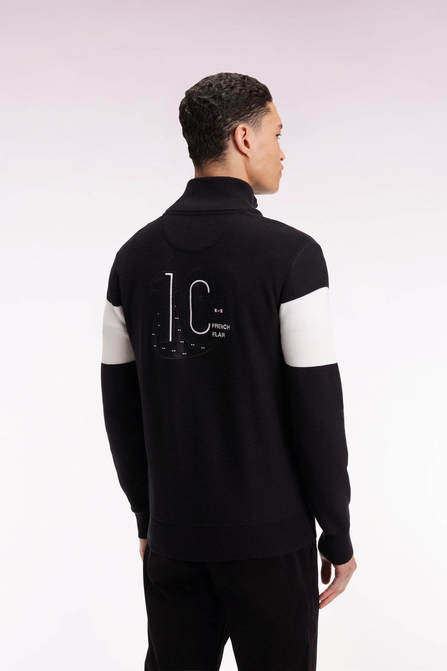 Pull col camionneur en coton noir broderie dos - MANQUE A PLAT