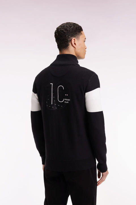 Pull col camionneur en coton noir broderie dos - MANQUE A PLAT - Image 3