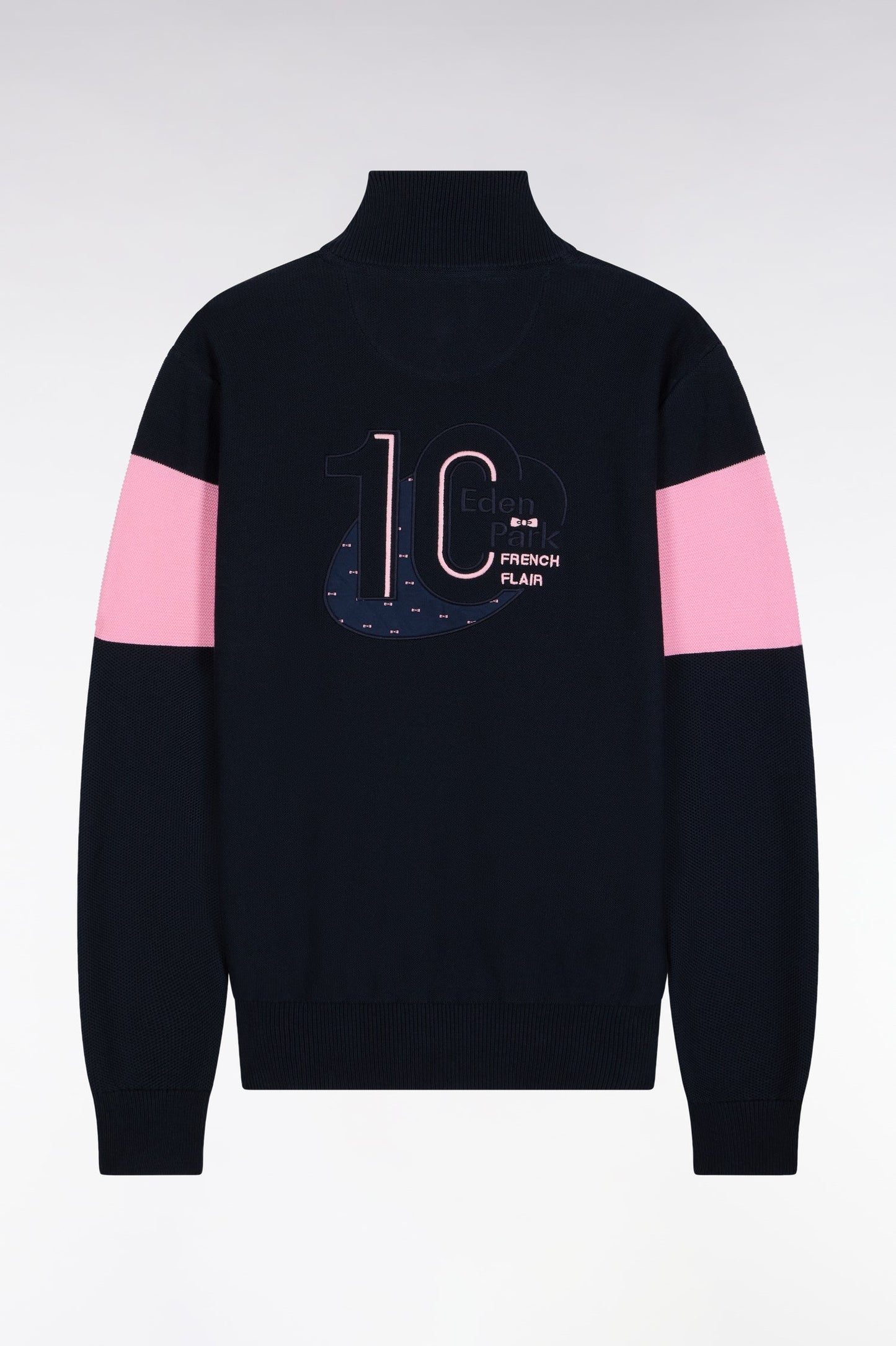 Pull col camionneur en coton marine broderie dos
