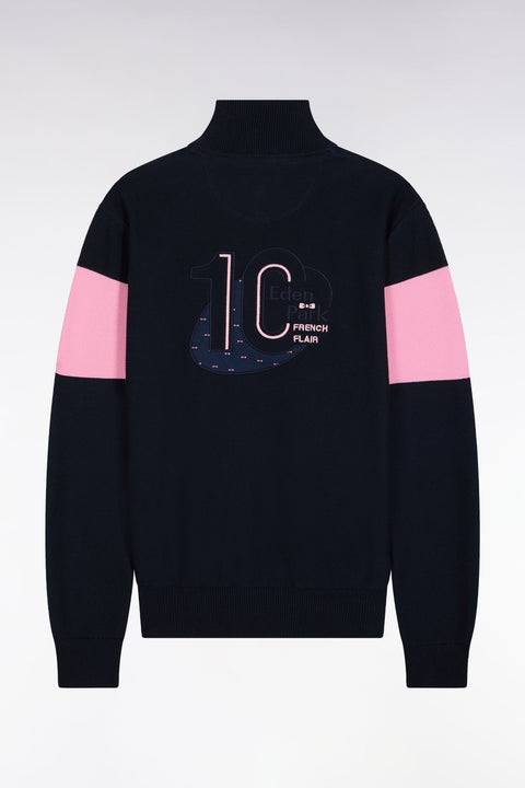 Pull col camionneur en coton marine broderie dos - Image 2