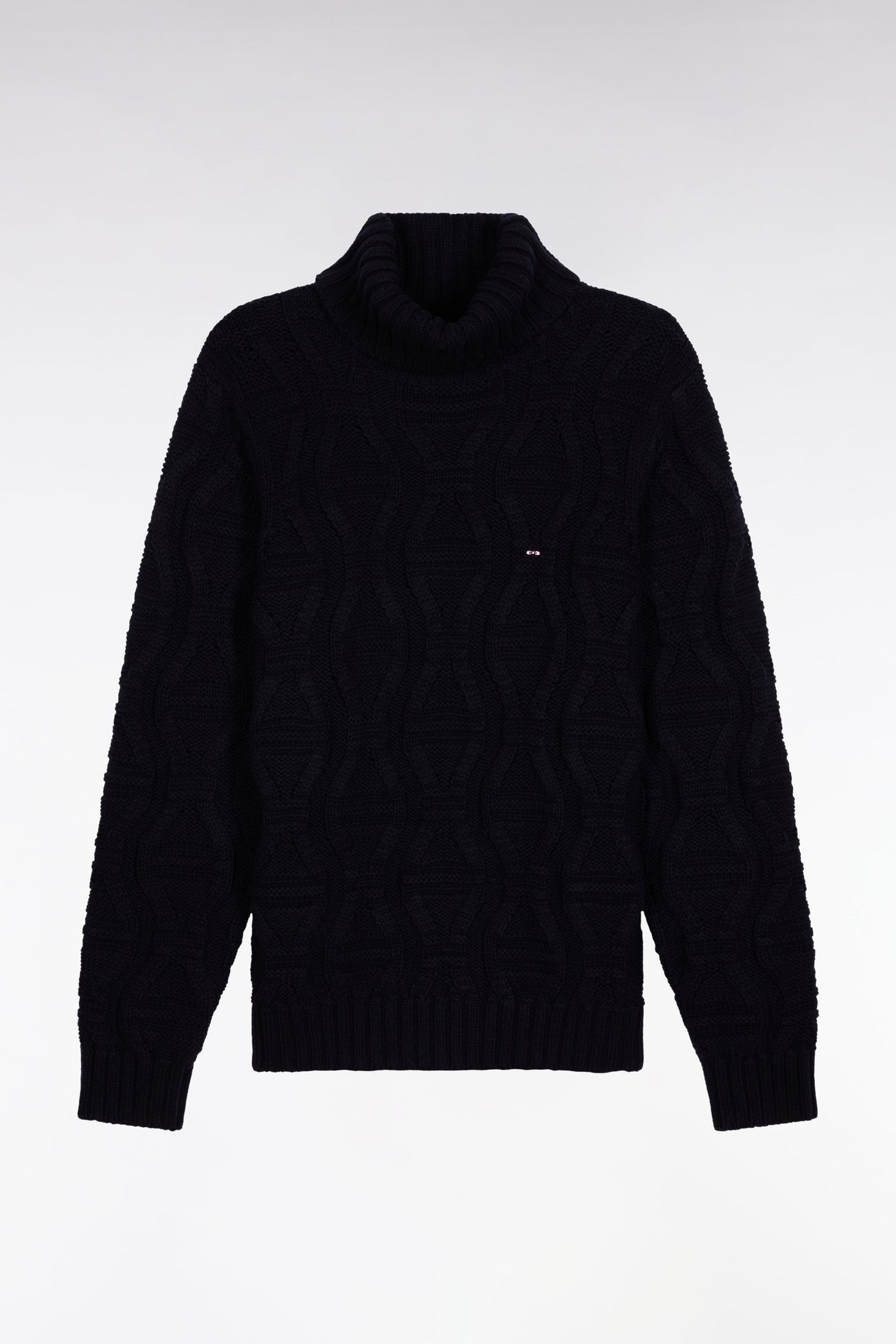 Pull épais à col roulé en laine et coton marine