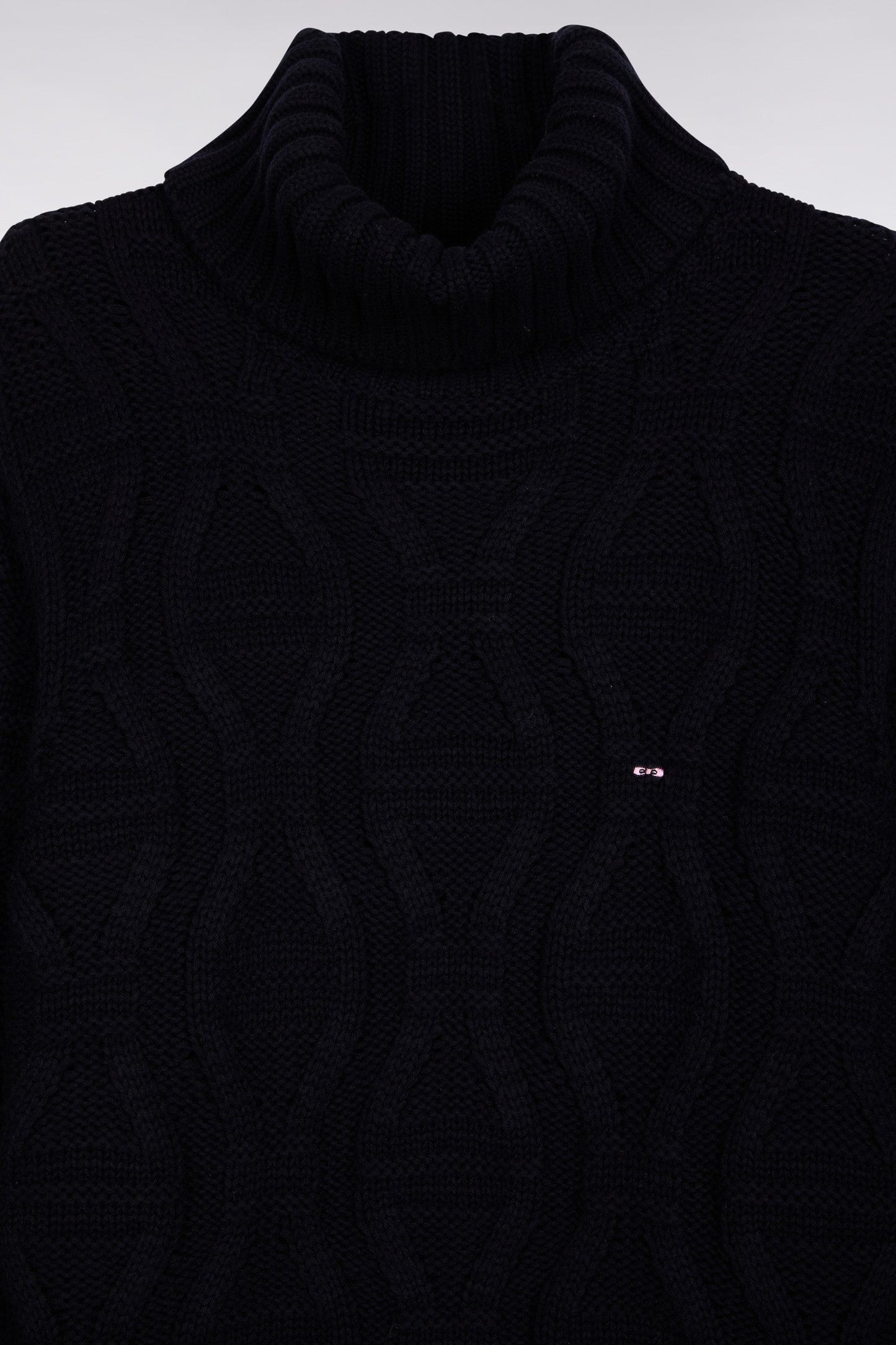 Pull épais à col roulé en laine et coton marine