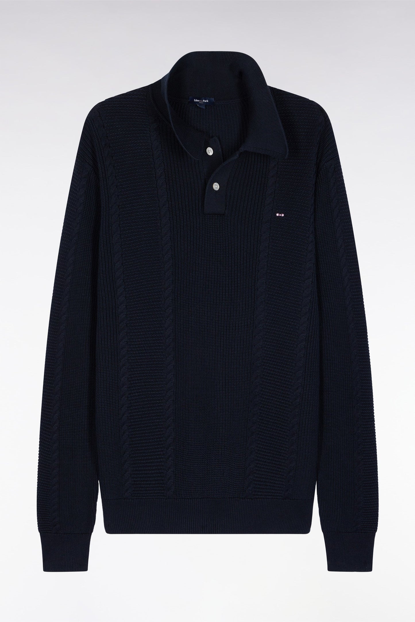 Pull à col polo bleu en coton marine