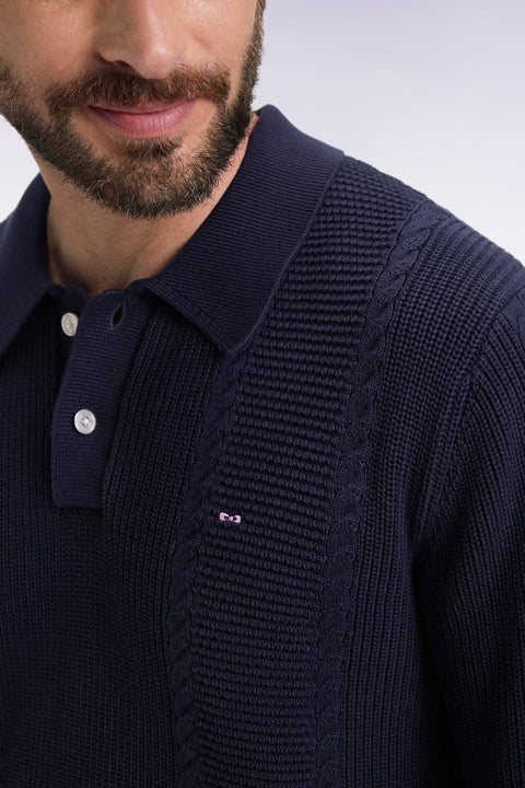 Pull à col polo bleu en coton marine - Image 3