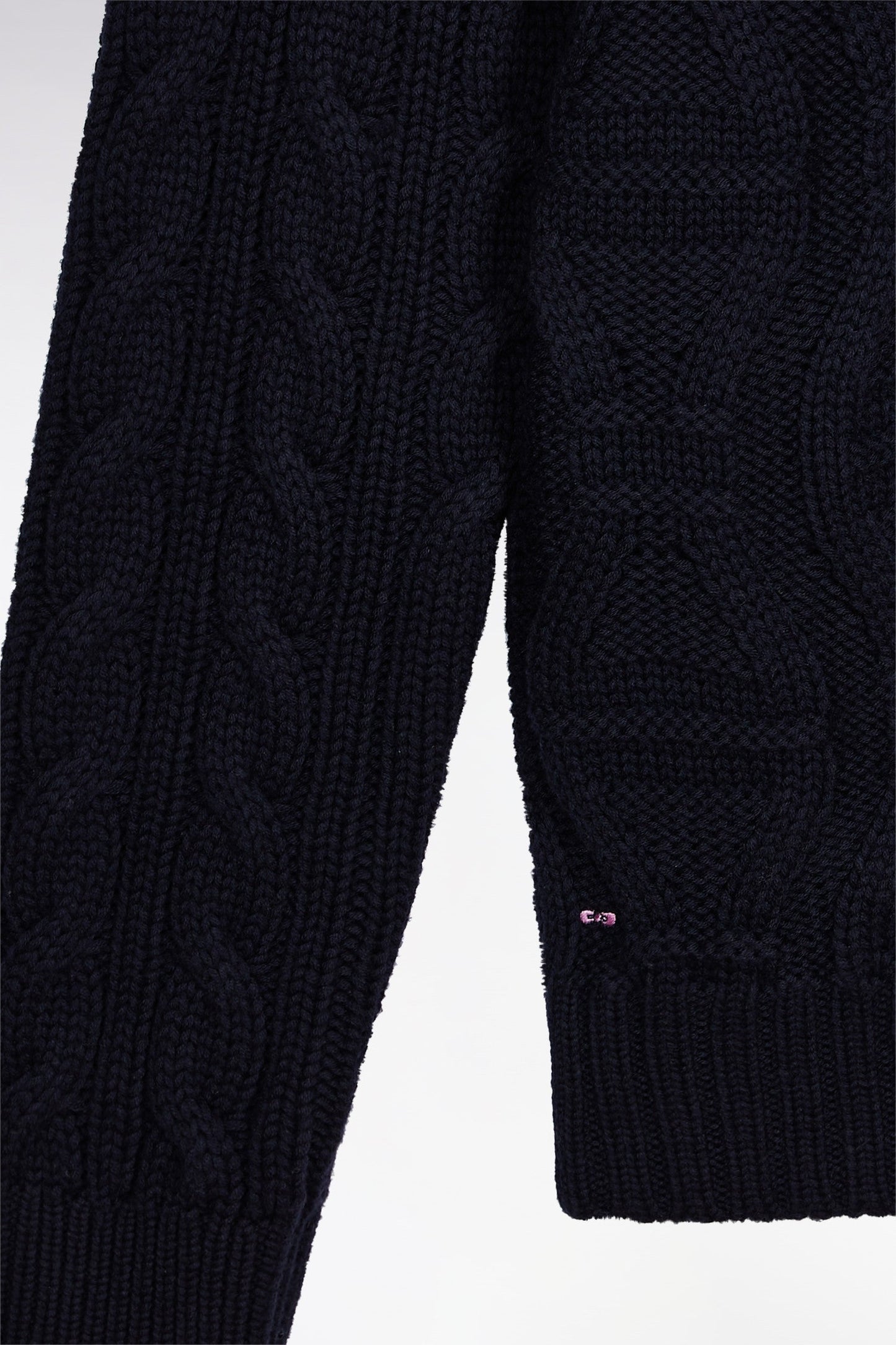 Pull col rond en laine et coton torsadé marine