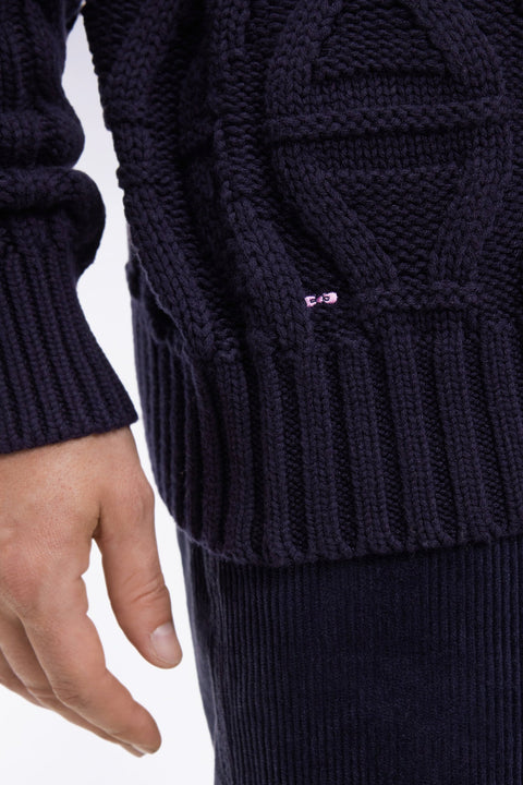 Pull col rond en laine et coton torsadé marine - Image 3