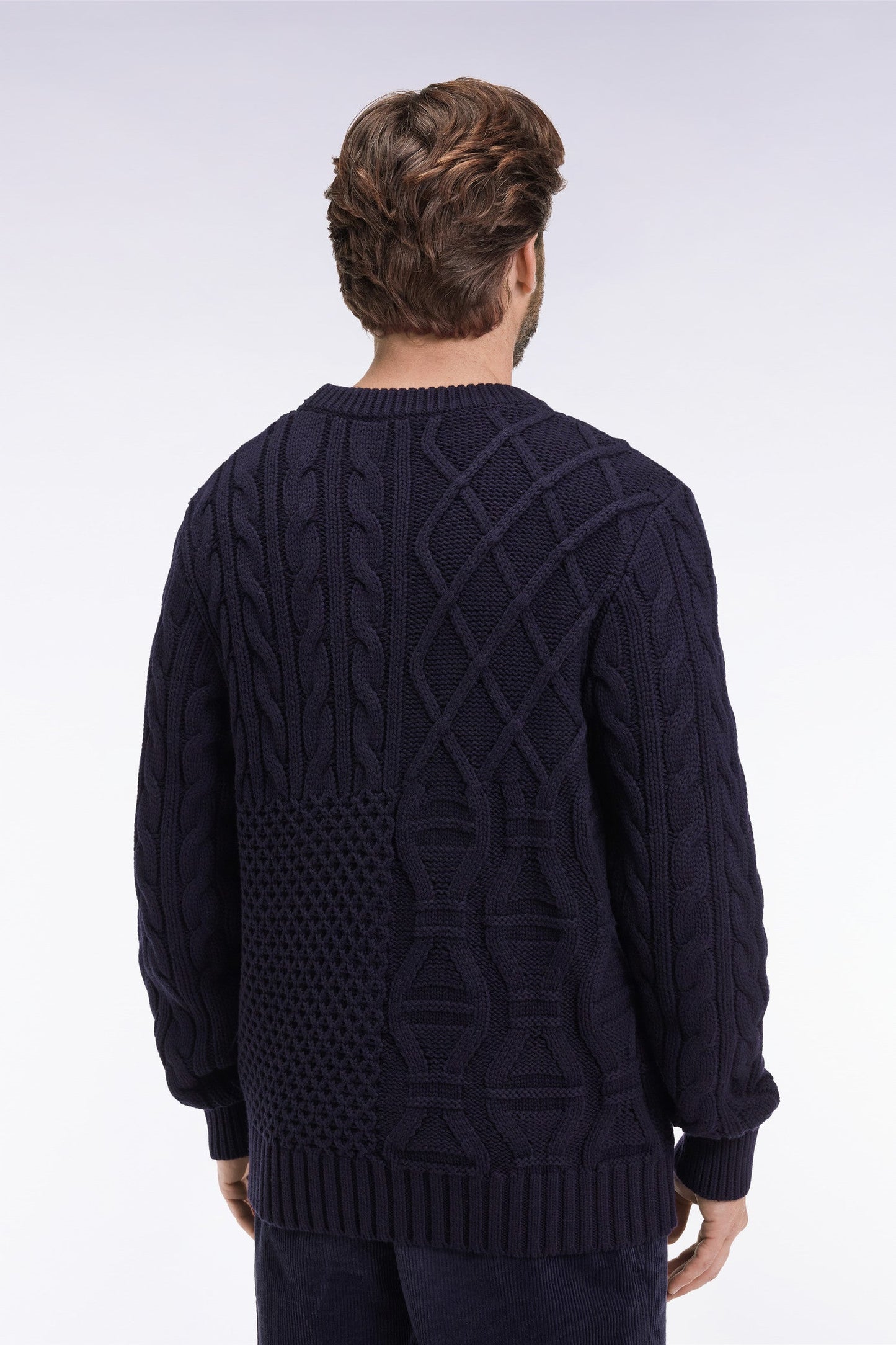 Pull col rond en laine et coton torsadé marine
