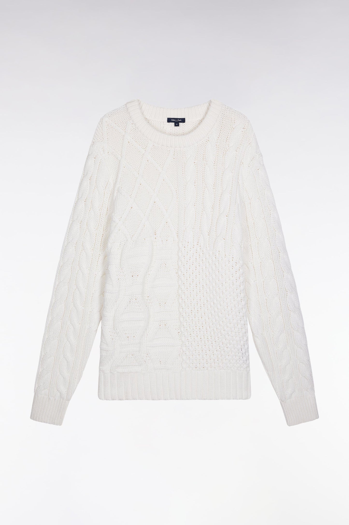 Pull col rond en laine et coton torsadé blanc
