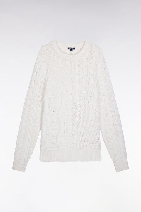 Pull col rond en laine et coton torsadé blanc - Image 2