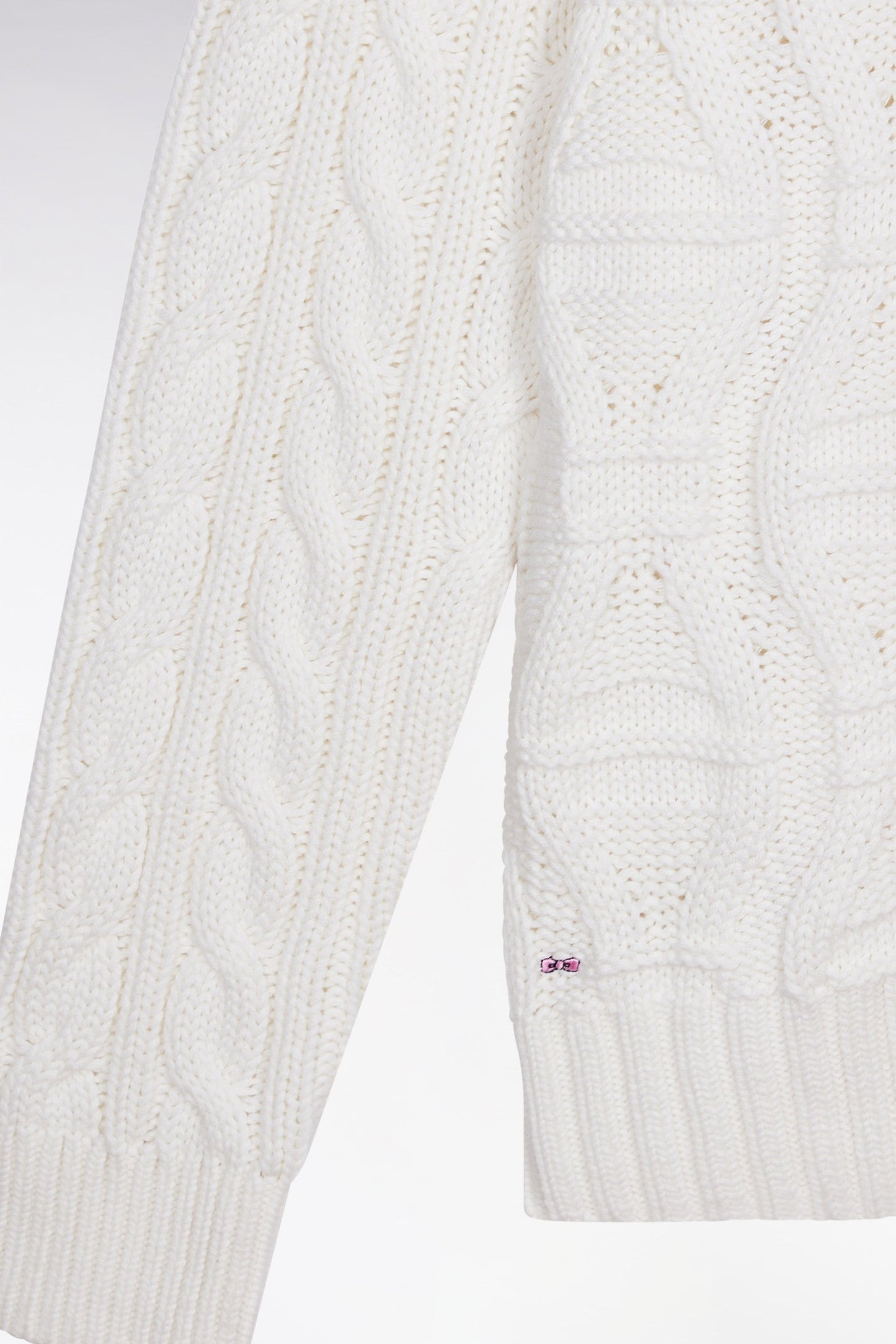 Pull col rond en laine et coton torsadé blanc