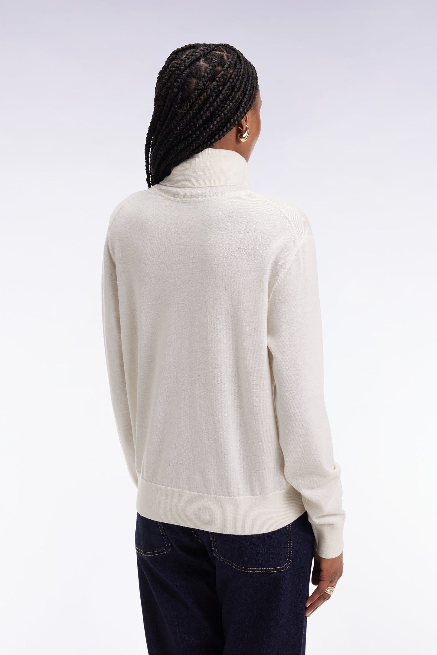Pull à col roulé en laine mérinos écru