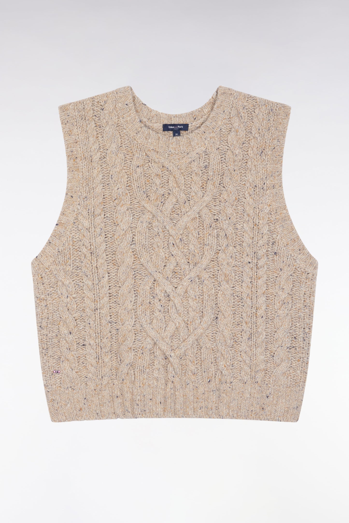 Pull à torsades sans manches en laine vierge mélangée beige coupe Relaxed