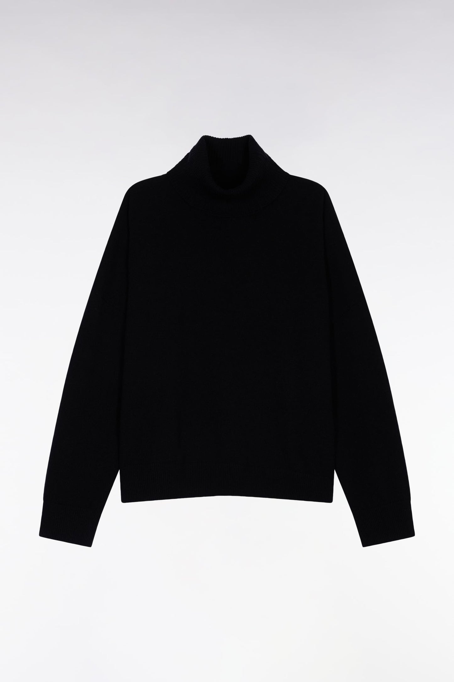 Pull à col roulé en laine et cachemire noir coupe Relaxed