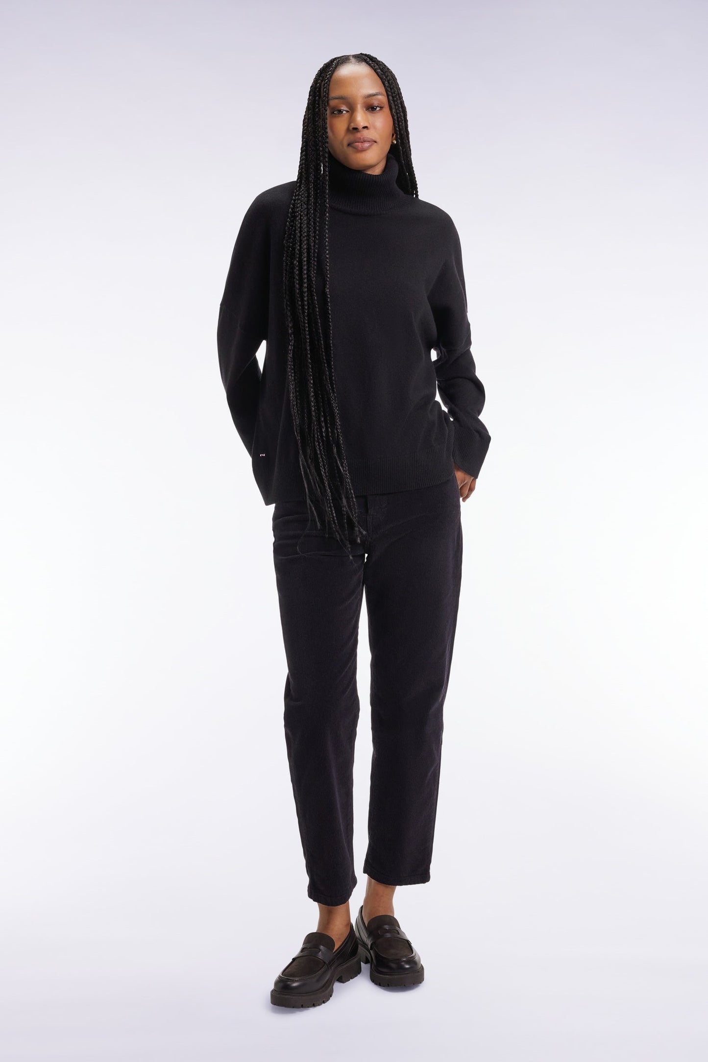 Pull à col roulé en laine et cachemire noir coupe Relaxed