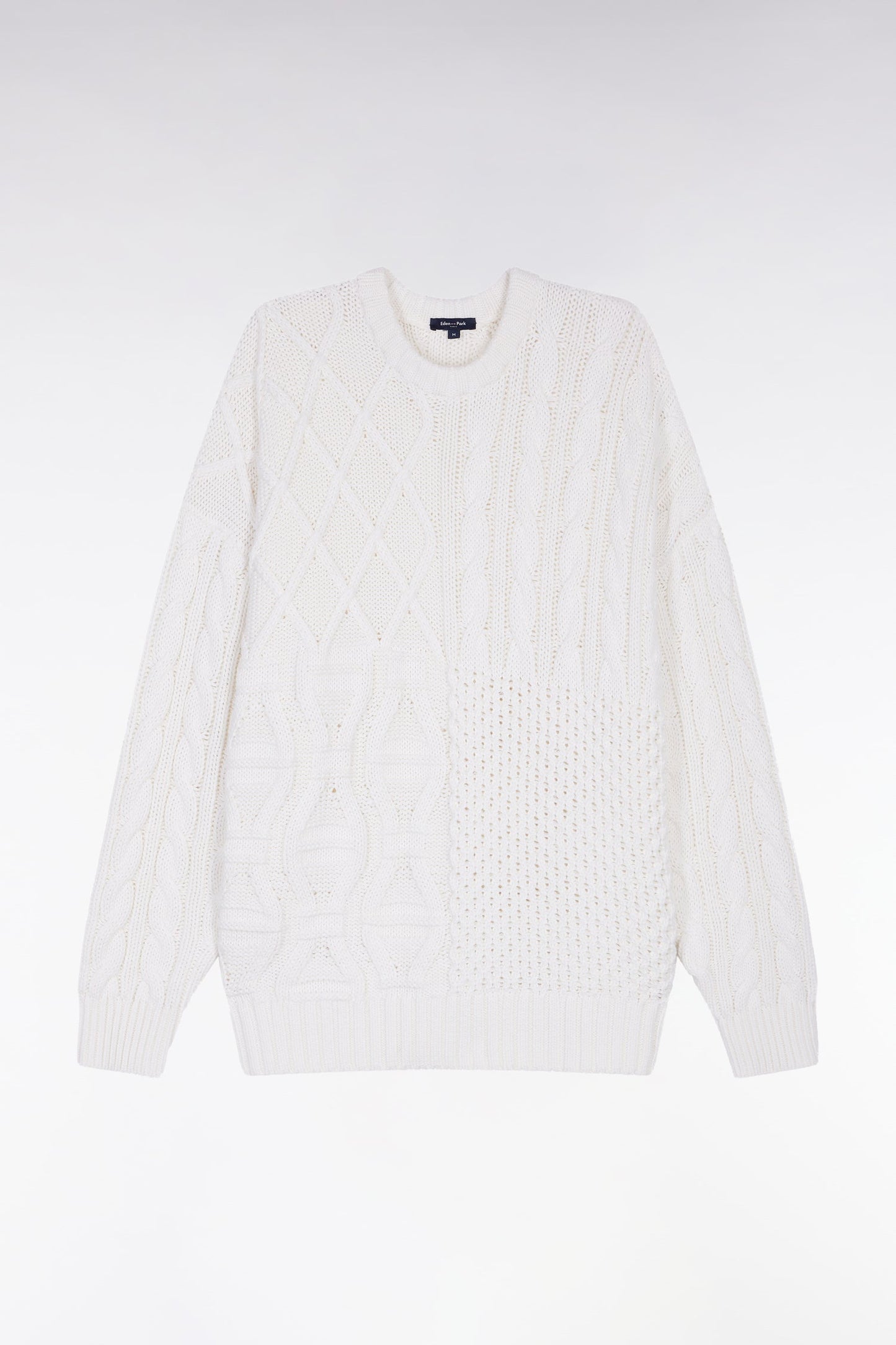 Pull à torsades en laine et coton blanc coupe Oversized