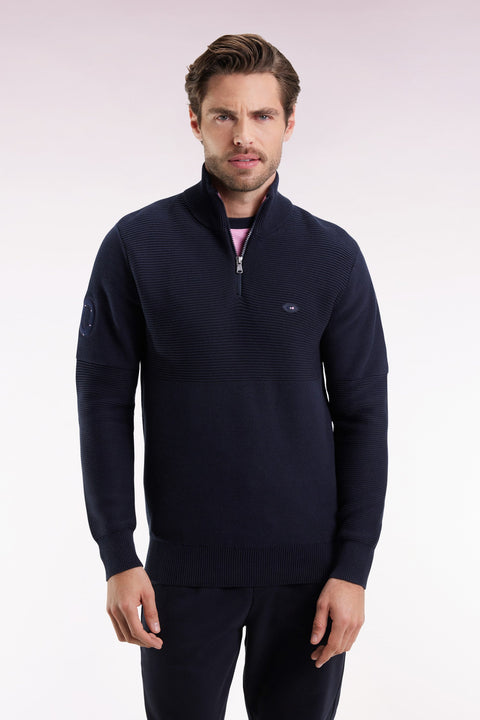 Pull col camionneur XV de France en coton marine - Image 1