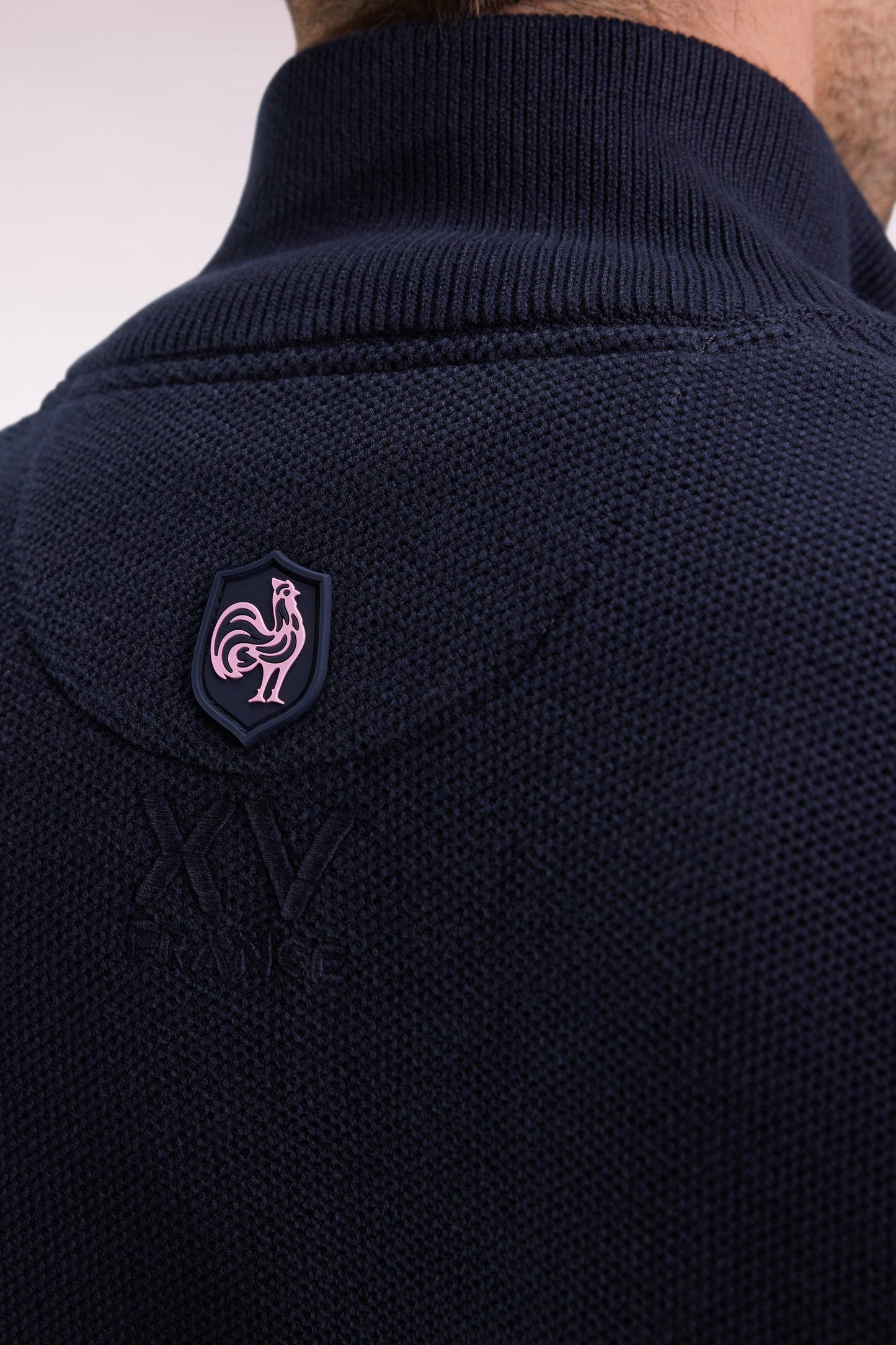 Pull col camionneur XV de France en coton marine