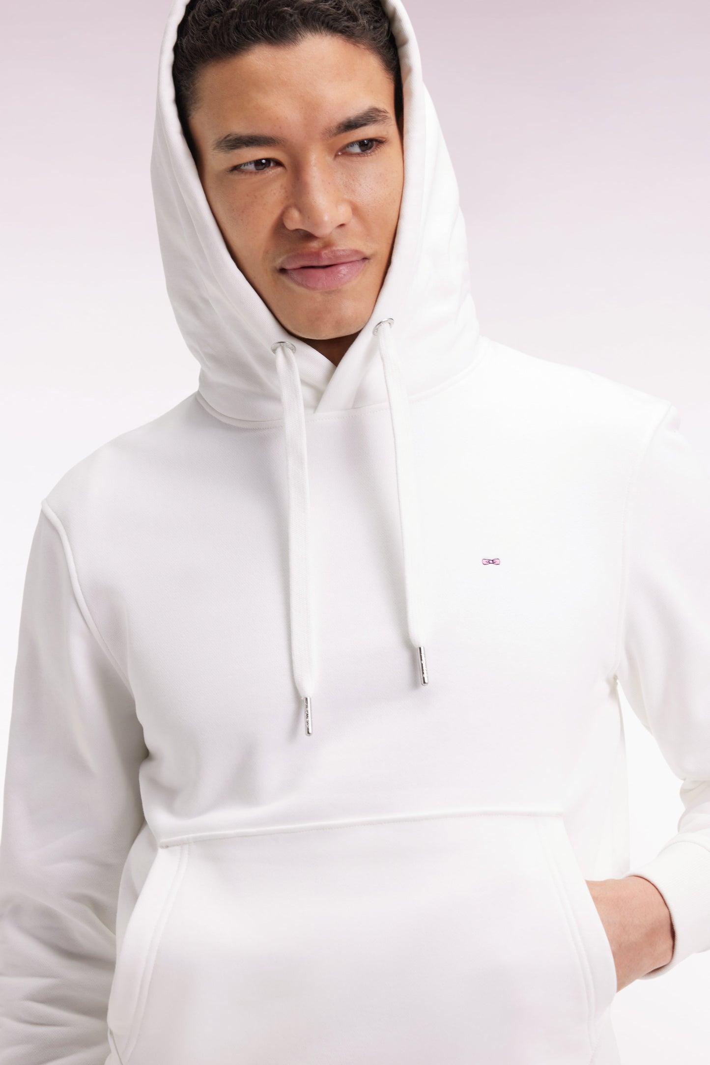 Sweatshirt à capuche en coton blanc coupe droite