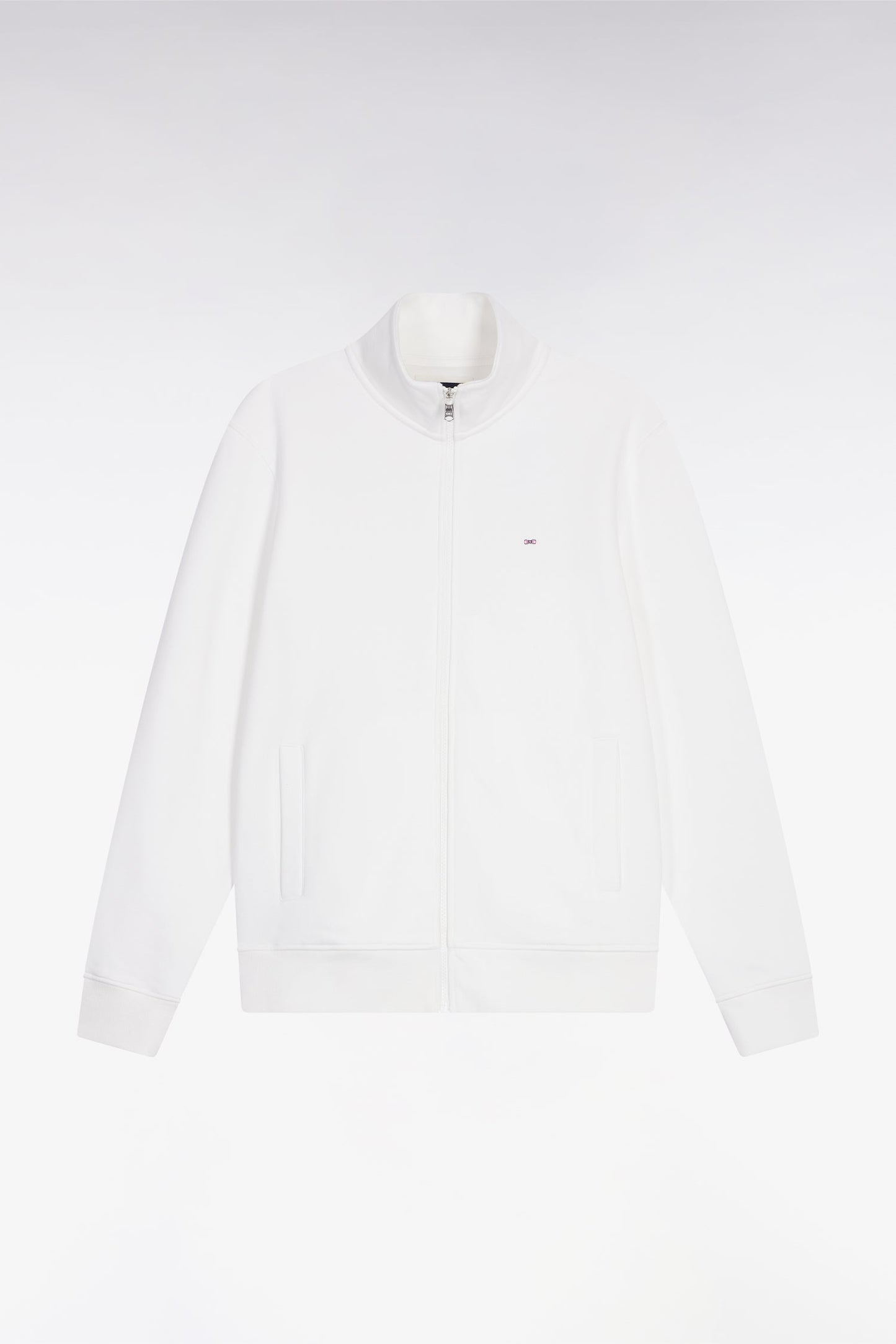 Sweatshirt zippé en coton blanc coupe droite