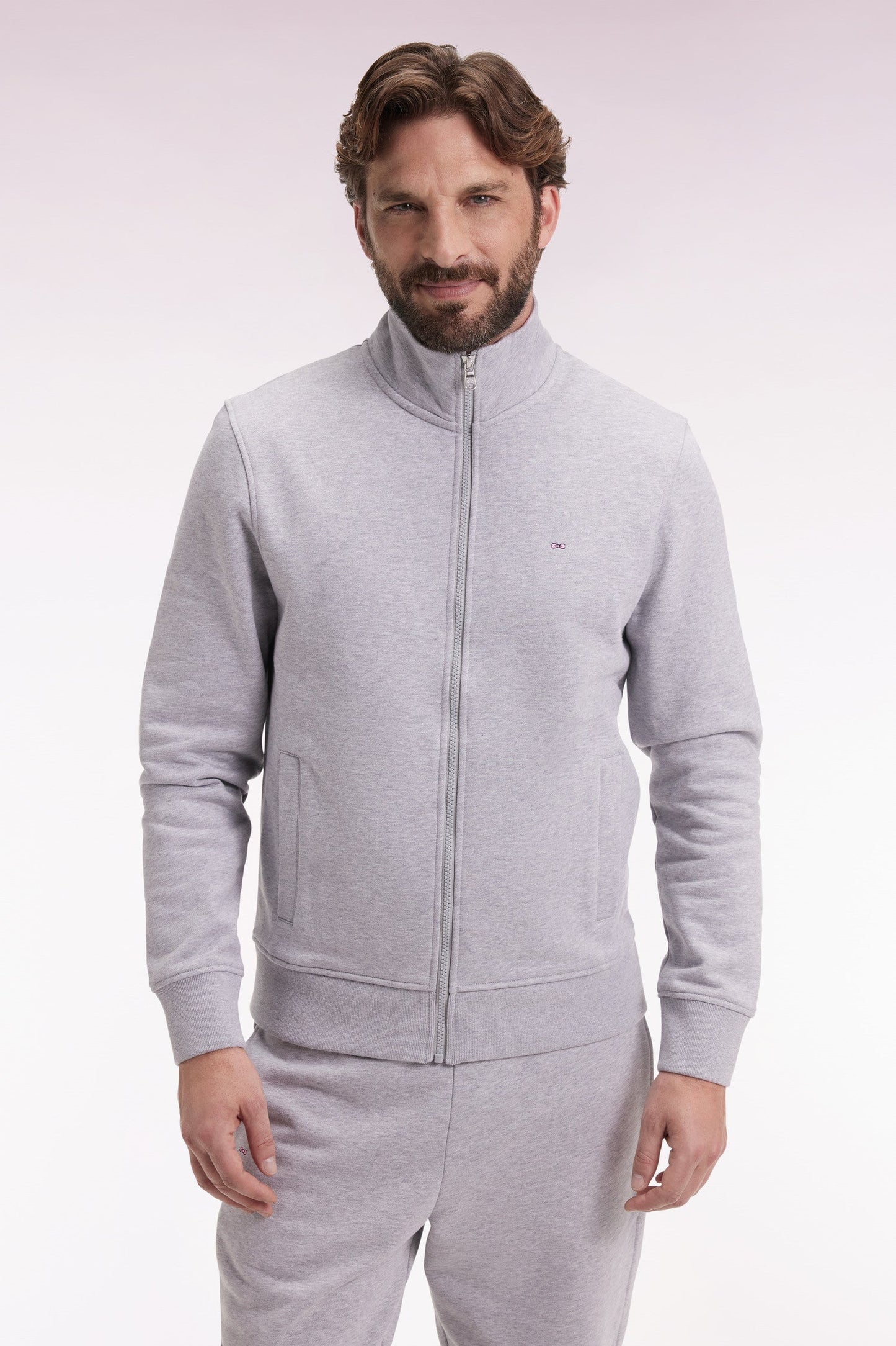 Sweatshirt zippé en coton gris coupe droite