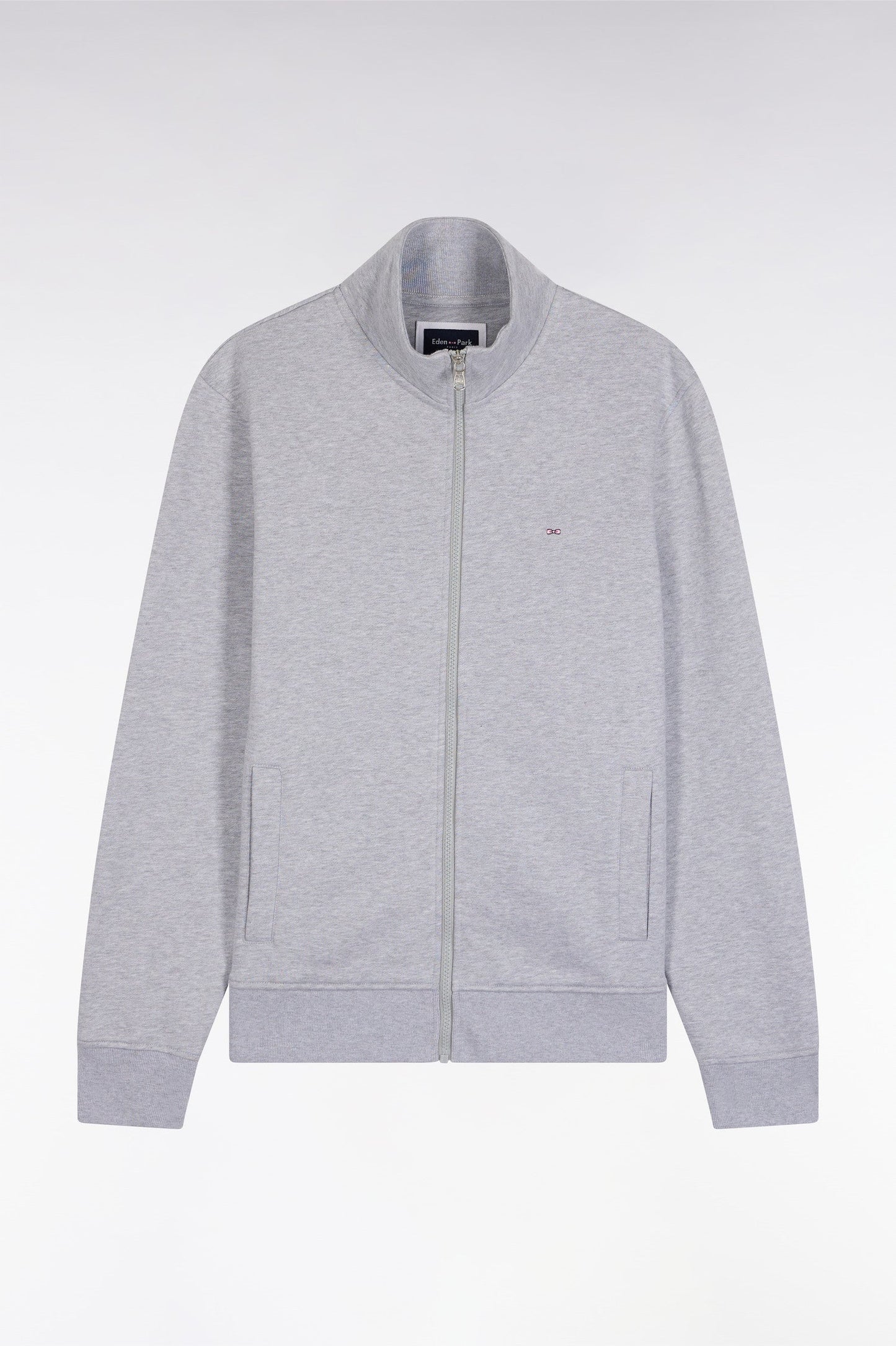 Sweatshirt zippé en coton gris coupe droite