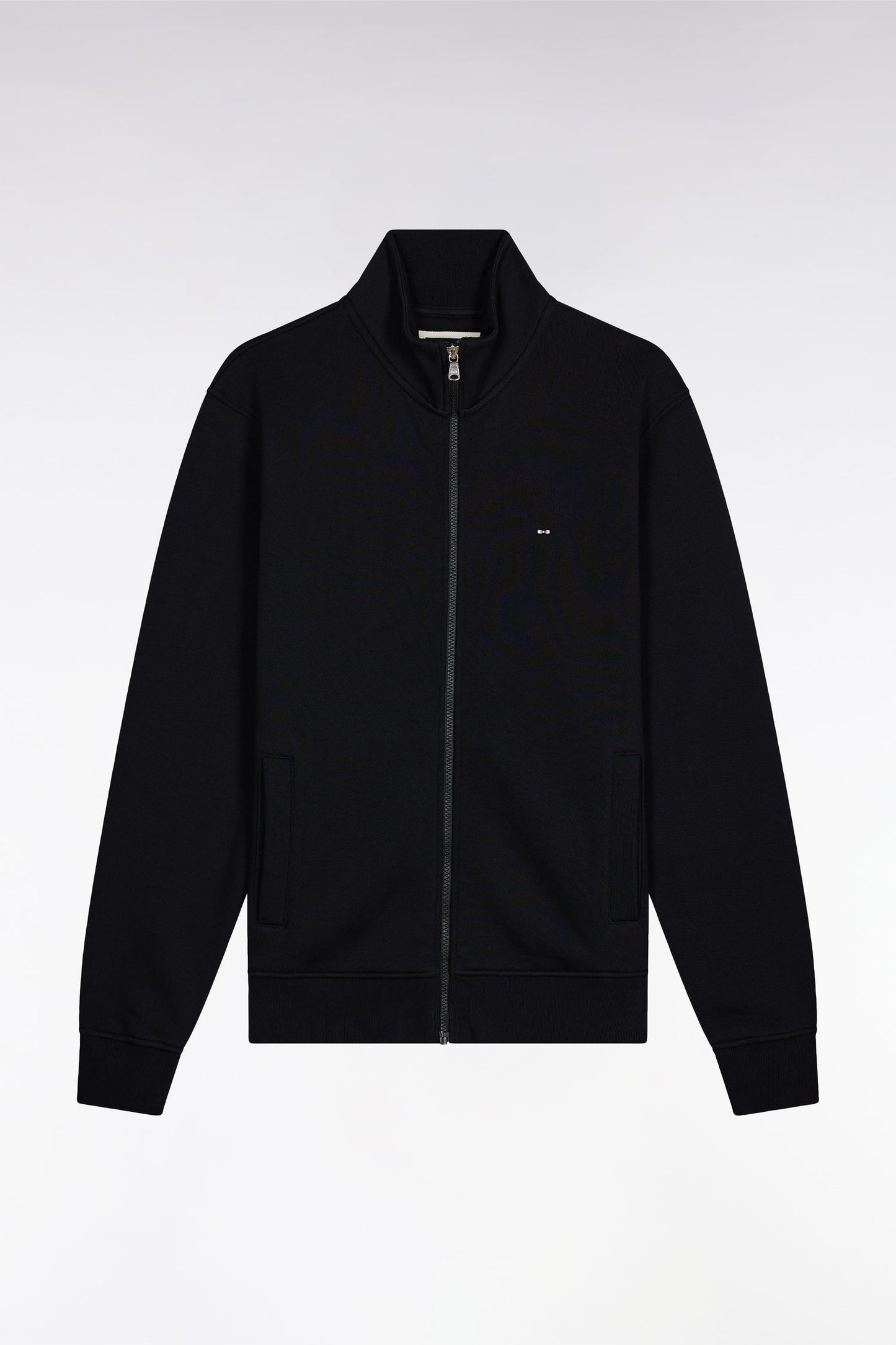 Sweatshirt zippé en coton noir coupe droite