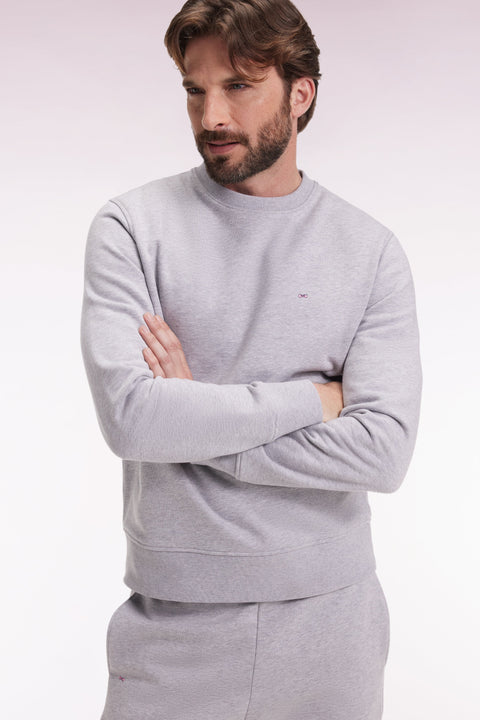 Sweatshirt à col rond en coton gris coupe droite - Image 3