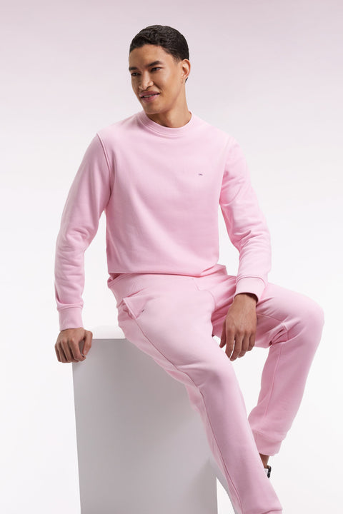 Sweatshirt à col rond en coton rose coupe droite - Image 3