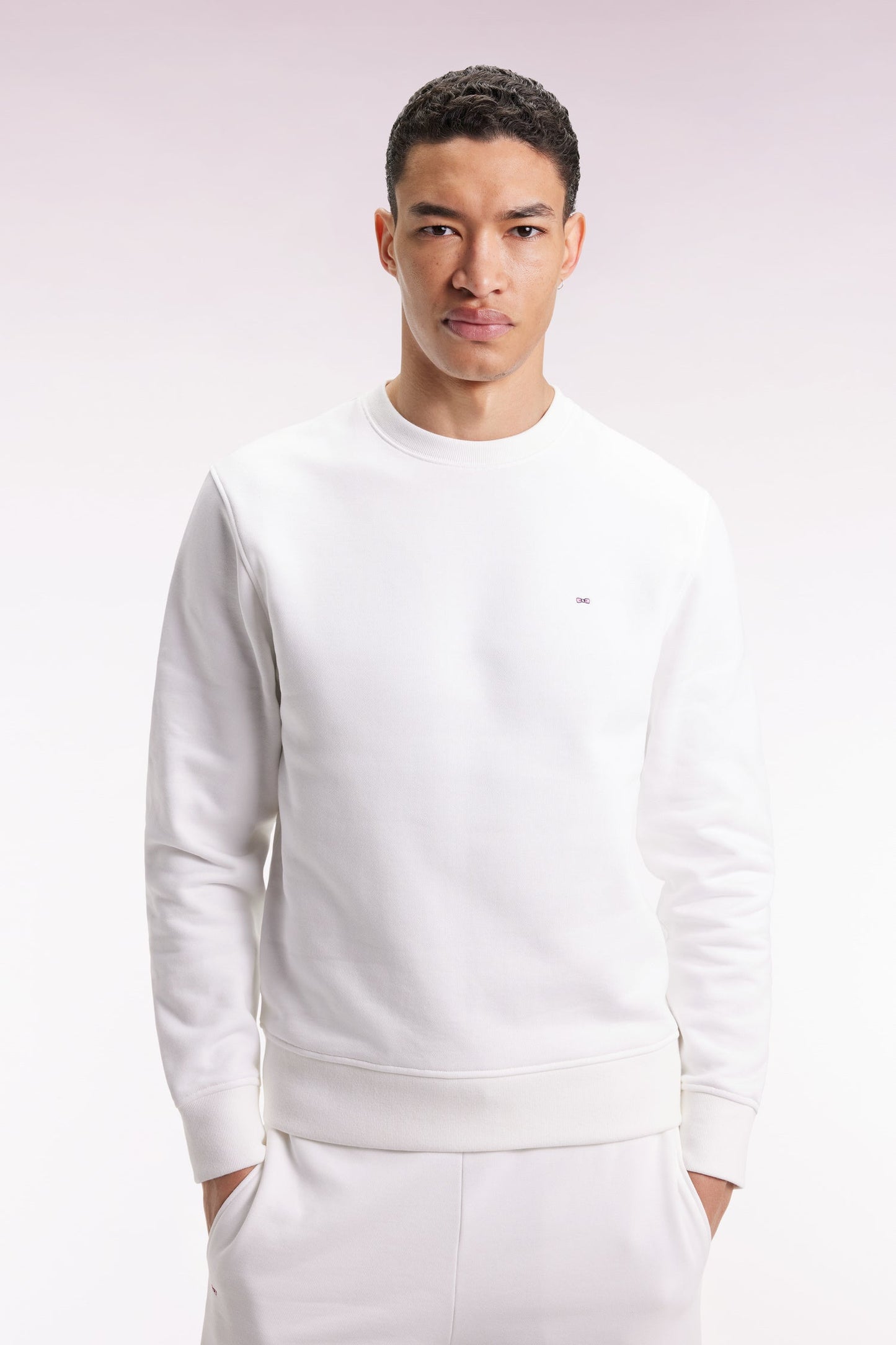 Sweatshirt à col rond en coton blanc coupe droite